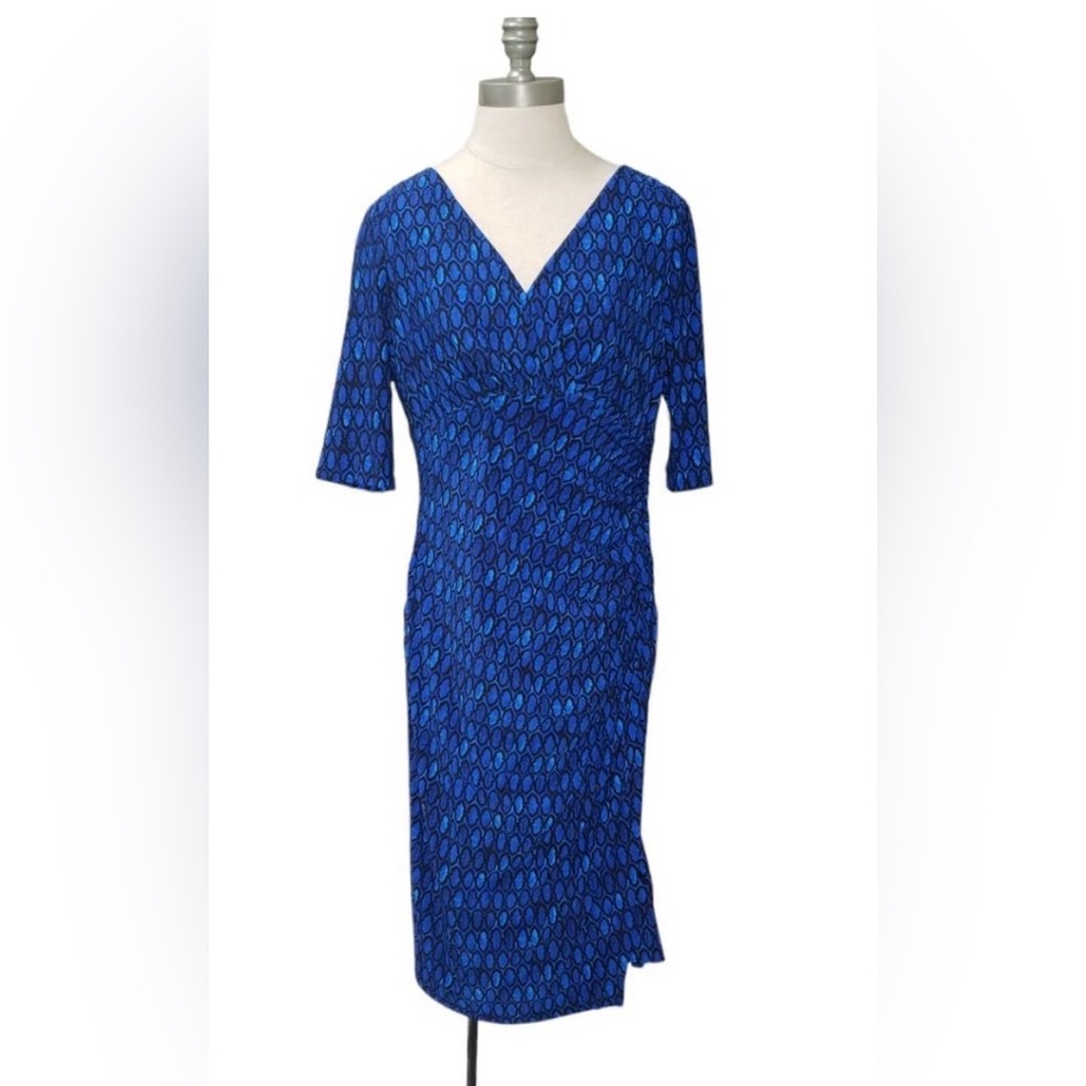 NWT Lauren Ralph Lauren Blue Faux Wrap Sheath Dress Sz 16
